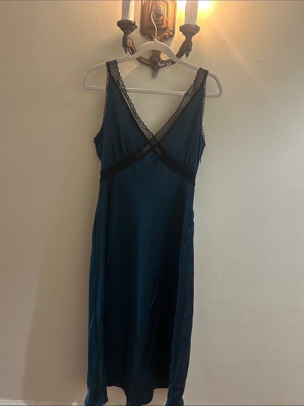 House of Harlow 1960 Teal Slip dress with Black Lace Trim